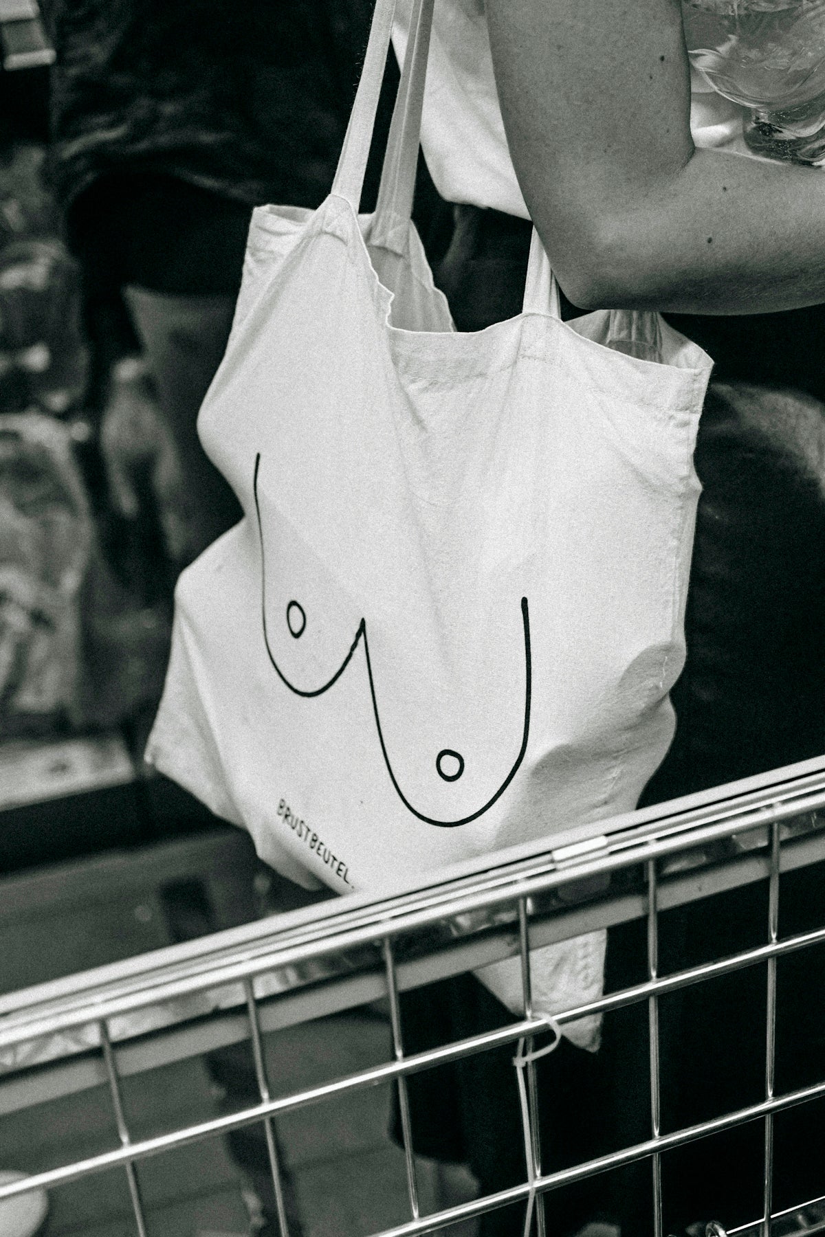 a white bag with a black outline on it