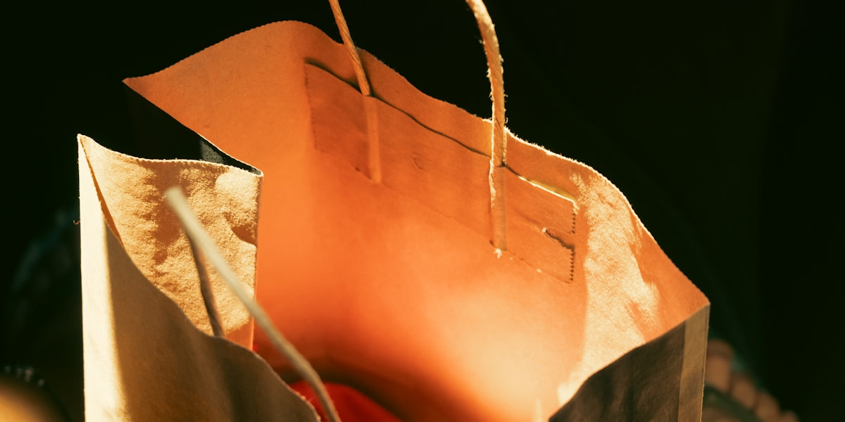 Empty paper shopping bag with handles
