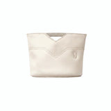 Beige handcrafted inner bag organizer with V-shaped top and minimalist stitching, eco-friendly accessory