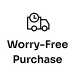 Worry-Free Purchase icon with delivery truck and clock, luxury bag accessory benefits